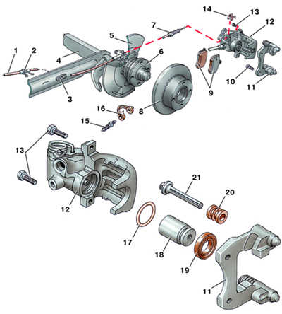 10.11 Дисковый тормозной механизм заднего колеса Audi 100