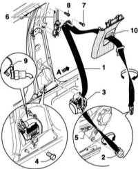 12.5.22 Снятие и установка переднего ремня безопасности Audi A4