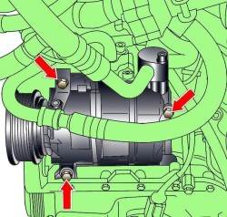 Расположение болтов крепления компрессора кондиционера к кронштейну