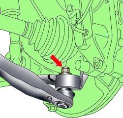 Расположение гайки с буртиком крепления пальца шарового шарнира нижнего рычага передней подвески