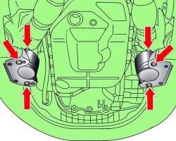 Расположение гаек и болтов крепления опор силового агрегата