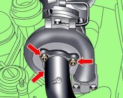 Расположение гаек крепления колена выпускного коллектора к турбокомпрессору