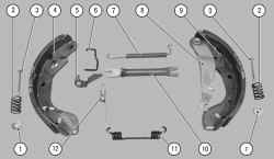 Детали тормозного механизма заднего колеса (показаны детали тормозного механизма с левой стороны)
