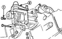 Расположение болта (1) крепления рычага переключения передач (2)