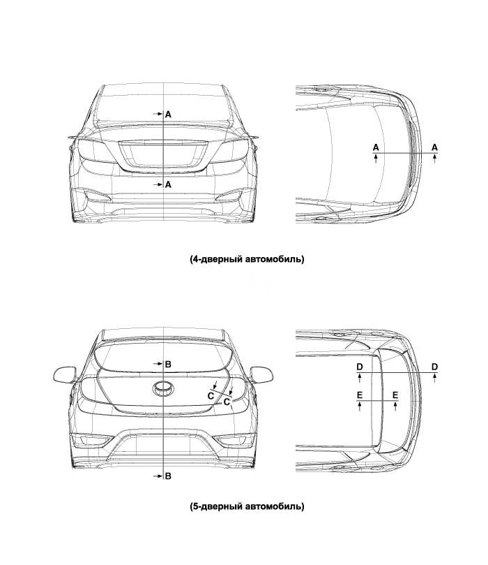 15. Размеры задней части кузова. Компоненты и их расположение Hyundai Solaris