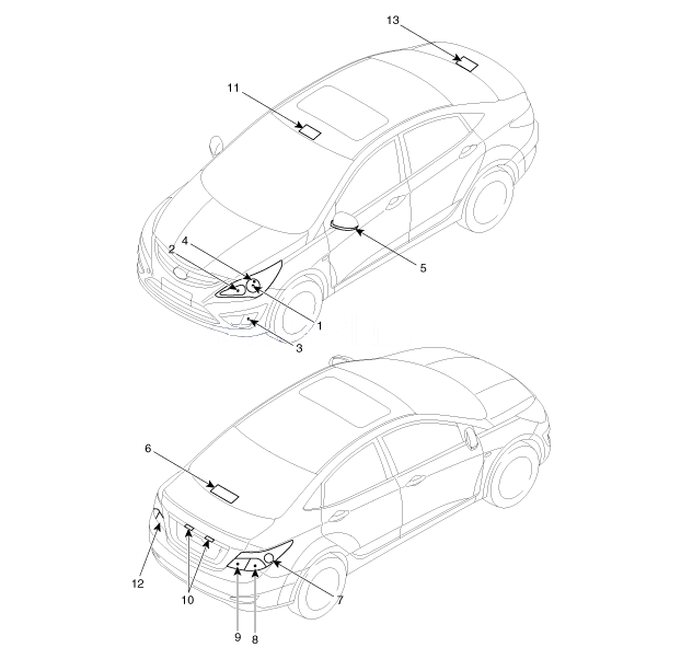 2. Расположение компонентов Hyundai Solaris