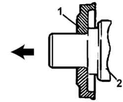 Установка шкива «B» (1) на коленчатый вал (2)