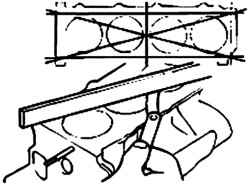 Направления измерения плоскостности верхней поверхности блока цилиндров с использованием металлической линейки и щупа