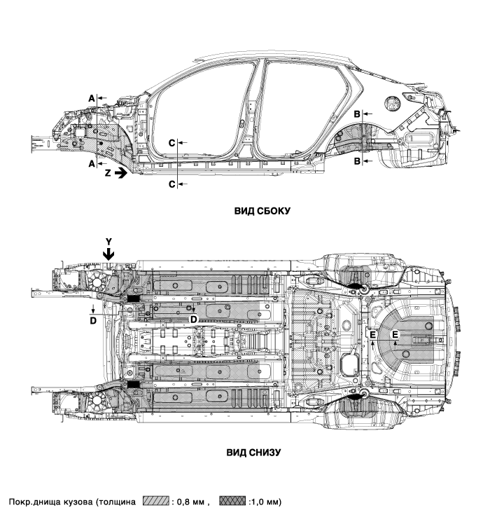 2. Грунтовочное покрытие. Расположение покрытия под кузовом Kia Optima TF