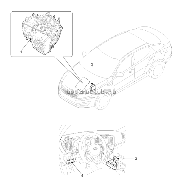 4. Местоположение компонентов Kia Optima TF