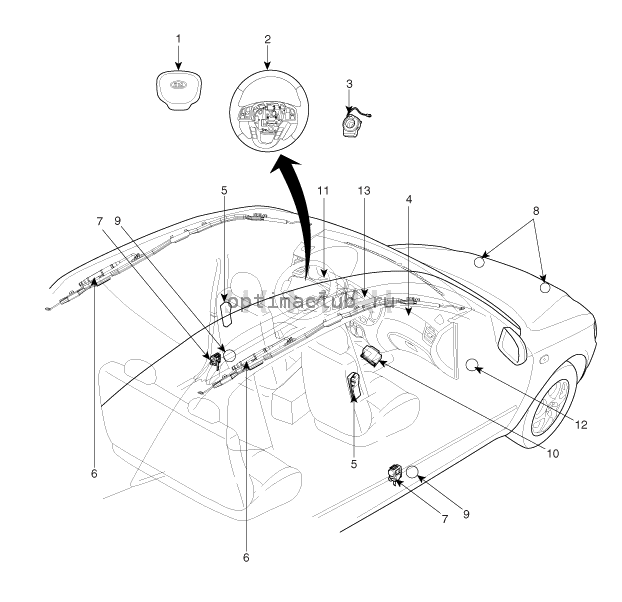 7. Компоненты и их расположение Kia Optima TF