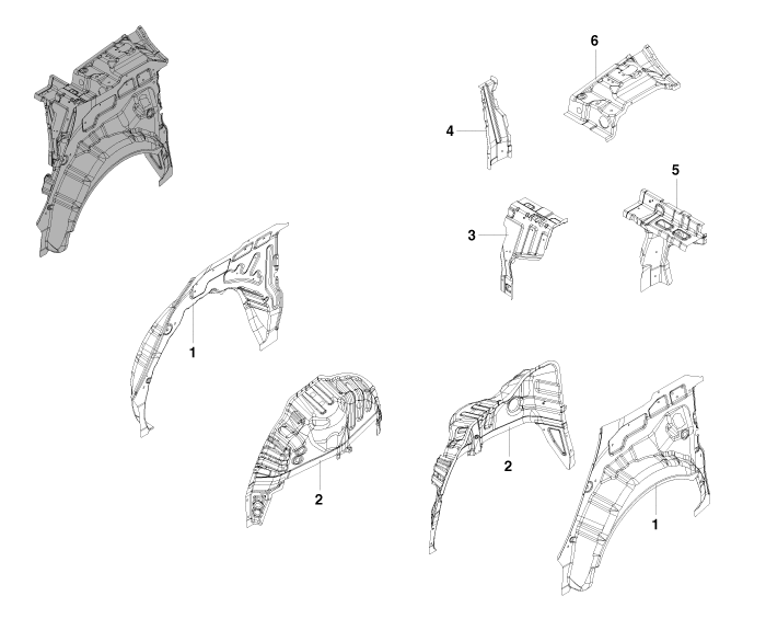7. Внутренняя панель задней боковой части кузова и колесная арка. Компоненты и их расположение Kia Optima TF