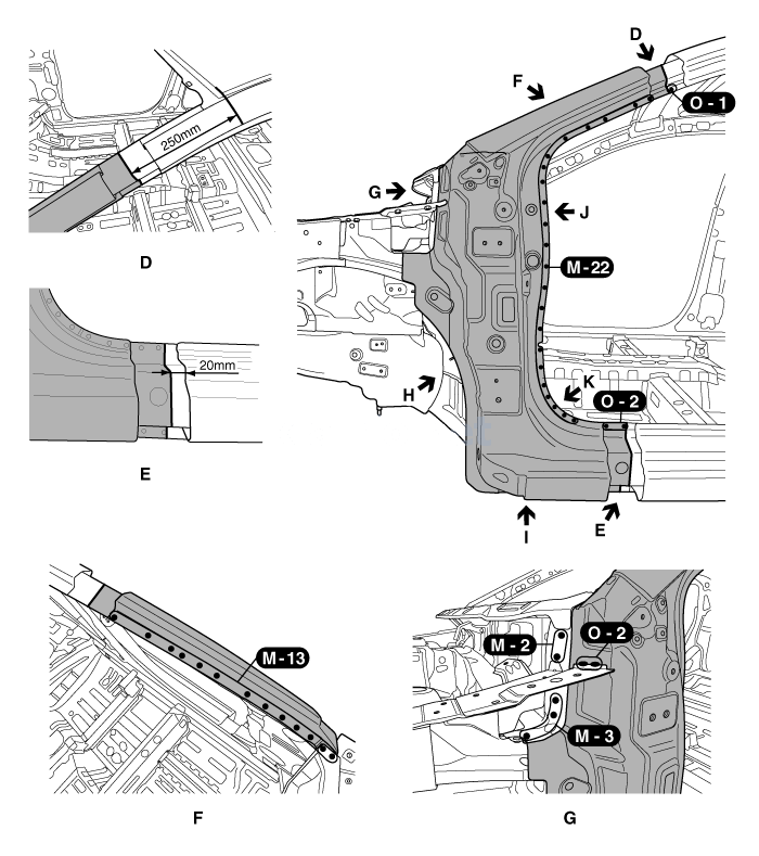 1. Внутренняя панель передней стойки Kia Rio QB