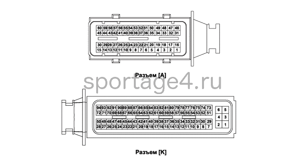 1. Входной/выходной сигнал клемм эбуд Kia Sportage QL