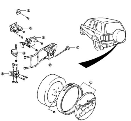 12.2.7 Снятие и установка откидного кронштейна крепления запасного колеса Kia Sportage