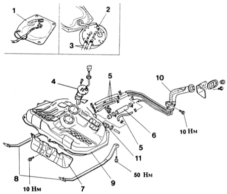 6.3 Снятие и установка топливного бака Mazda 323
