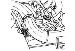 Расположение маслоизмерительного щупа (1) и крышки (2) маслоналивной горловины на двигателе объемом 2,9 л (212D, 313D, 412D)
