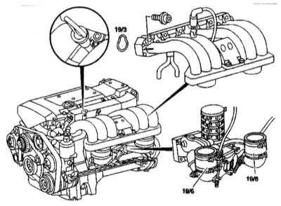 4.4.2 Снятие и установка впускного трубопровода с резонатором (кроме двигателя   104.990) Mercedes-Benz W140