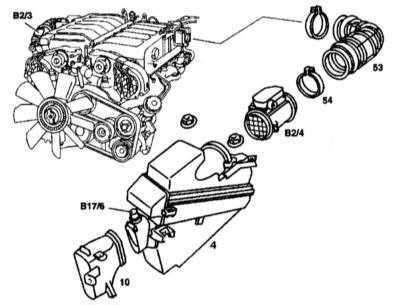 4.6.25 Воздухоочиститель - детали установки Mercedes-Benz W140