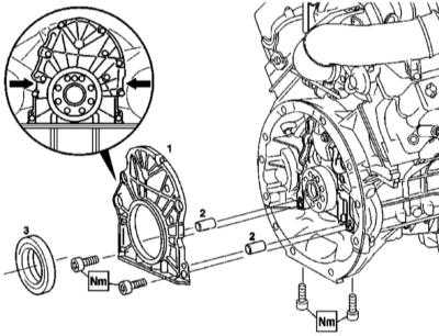 4.15 Снятие и установка торцевой крышки, замена заднего сальника коленчатого вала Mercedes-Benz W163