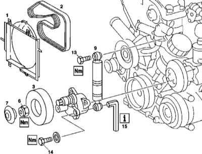 4.3 Замена ремня привода вспомогательных агрегатов и элементов механизма его натяжения Mercedes-Benz W163