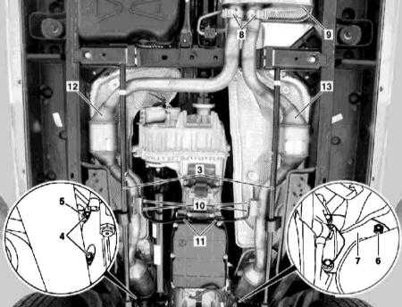 6.36 Снятие и установка каталитических преобразователей на дизельных моделях Mercedes-Benz W163