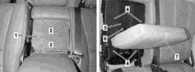 13.43 Снятие и установка откидного подлокотника раздельного заднего сиденья