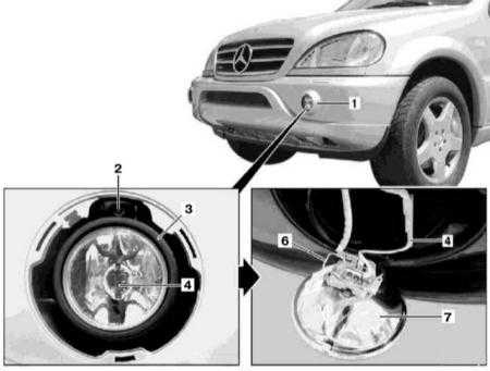 14.34 Снятие, установка и замена ламп противотуманных фар Mercedes-Benz W163