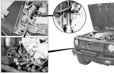 5.2.7 Снятие и установка циркуляционного насоса отопителя Mercedes-Benz W463