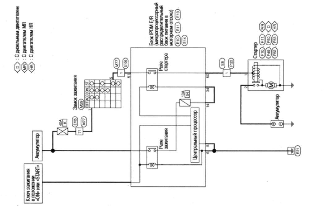 18.3 схема электрических соединений - система запуска (модели с мкп)