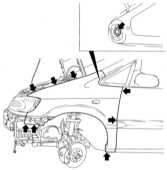 13.10 Снятие и установка передних крыльев Opel Astra
