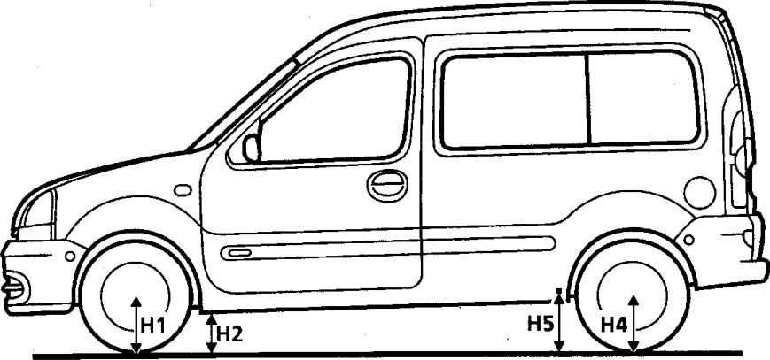 10.  Высота контрольных точек нижней части автомобиля Renault Kangoo