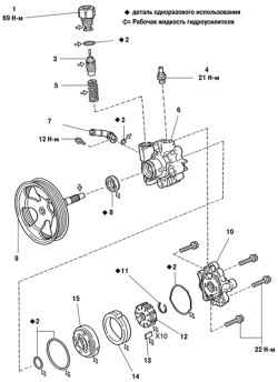 Компоненты механизма рулевого управления (часть 4 – насос гидроусилителя, модели с двигателем 1AZ-FE/ 2AZ-FE)