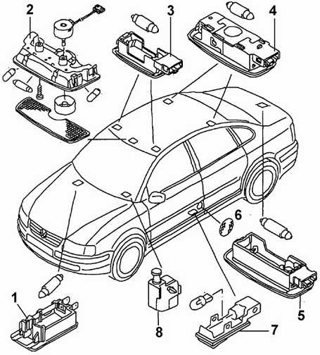 14.16 Замена лампочек внутреннего освещения Volkswagen Passat B5
