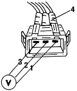 Вид штекерной колодки трансформатора высокого напряжения (2,0-литровый двигатель). Числа указывают на клеммы